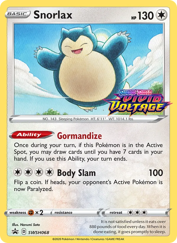 Snorlax card from SWSH Black Star Promos, number SWSH068/307