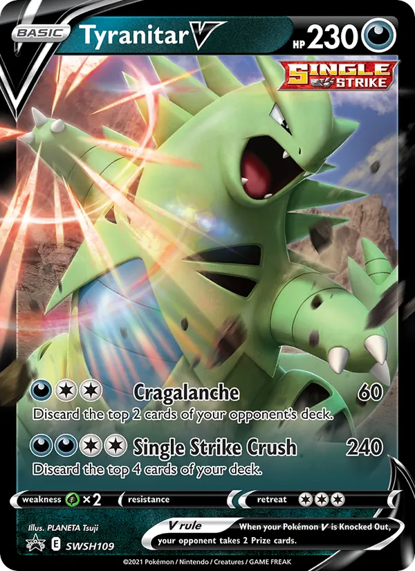 Kartu Tyranitar V dari SWSH Black Star Promos, nomor SWSH109/307