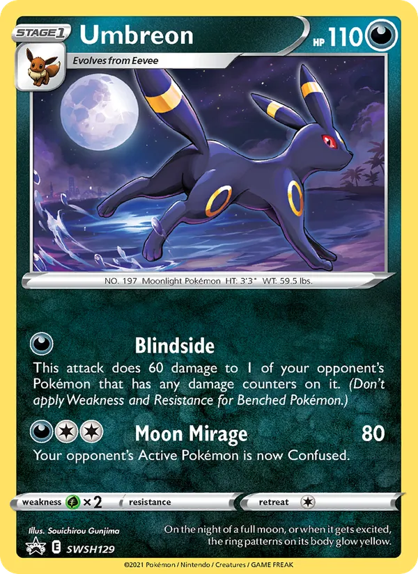 Umbreon card from SWSH Black Star Promos, number SWSH129/307
