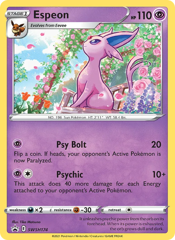 Espeon card from SWSH Black Star Promos, number SWSH174/307