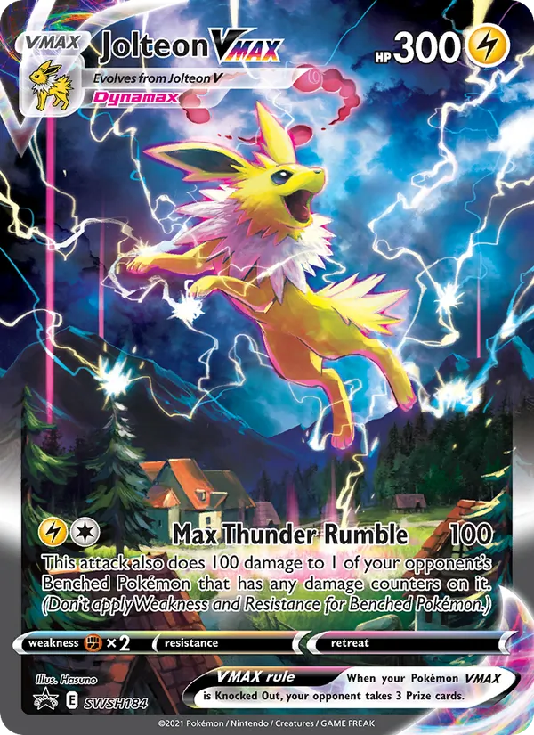Jolteon VMAX card from SWSH Black Star Promos, number SWSH184/307