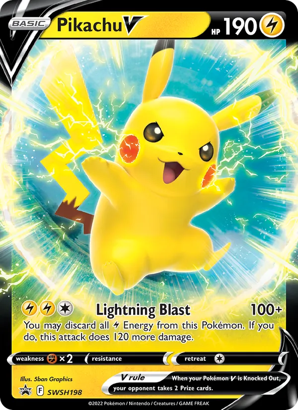 Kartu Pikachu V dari SWSH Black Star Promos, nomor SWSH198/307