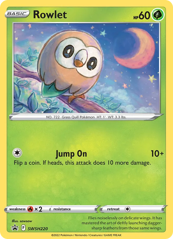 Kartu Rowlet dari SWSH Black Star Promos, nomor SWSH220/307