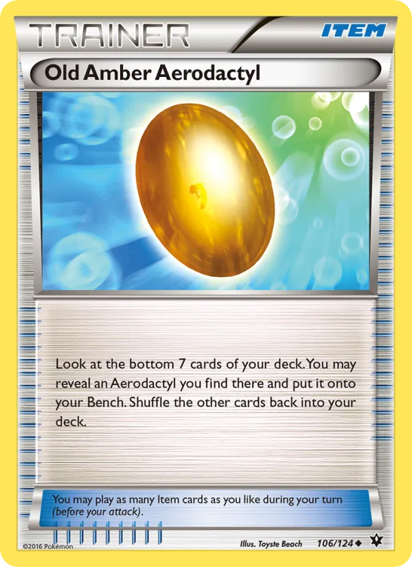Old Amber Aerodactyl card from Fates Collide, number 106/124