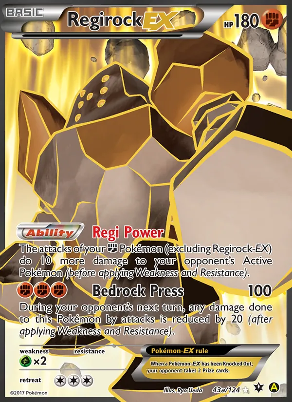 Regirock EX card from Fates Collide, number 43a/124