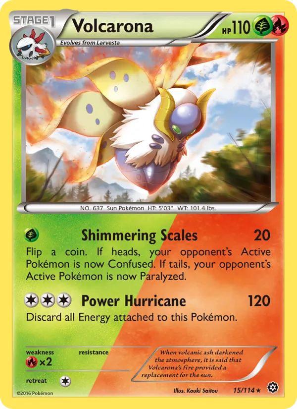 Volcarona card from Steam Siege, number 15/114