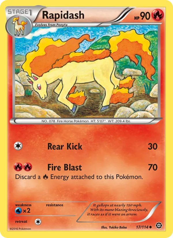 Rapidash card from Steam Siege, number 17/114