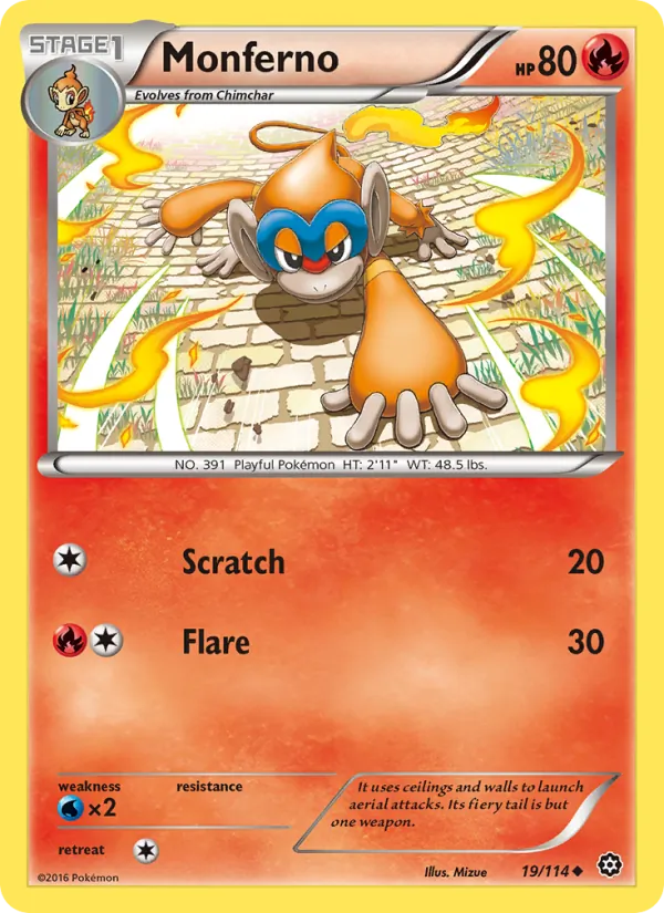 Monferno card from Steam Siege, number 19/114