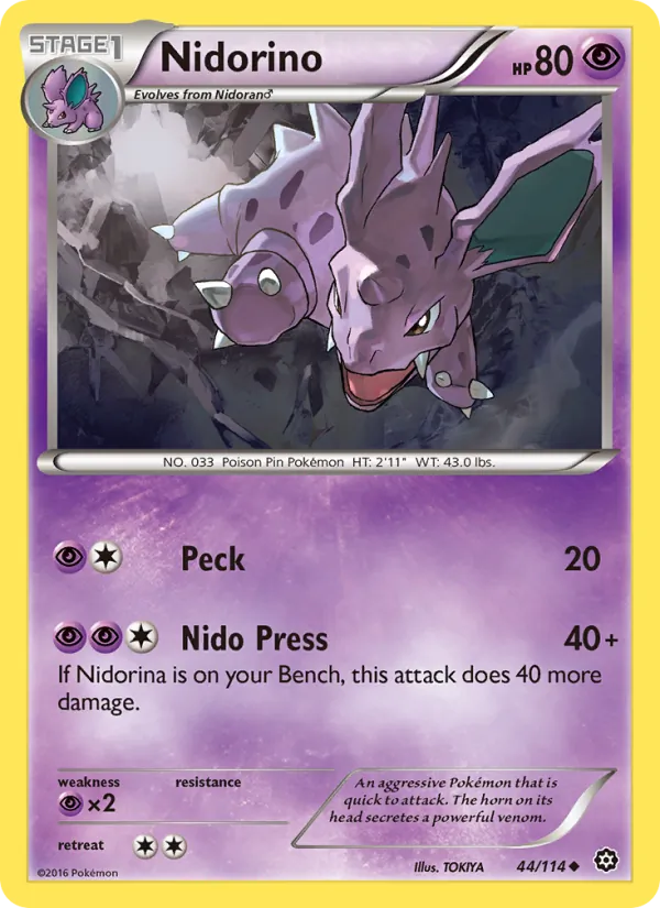 Nidorino card from Steam Siege, number 44/114