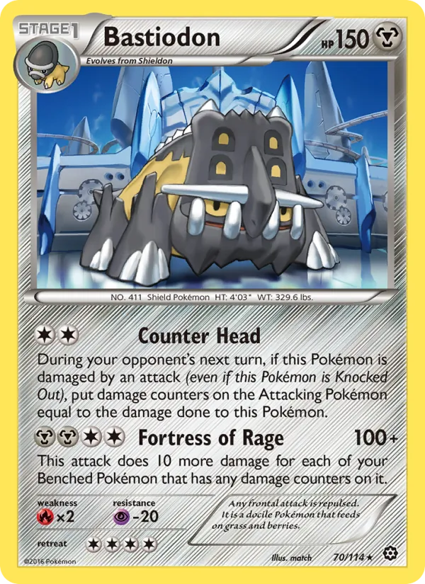 Bastiodon card from Steam Siege, number 70/114