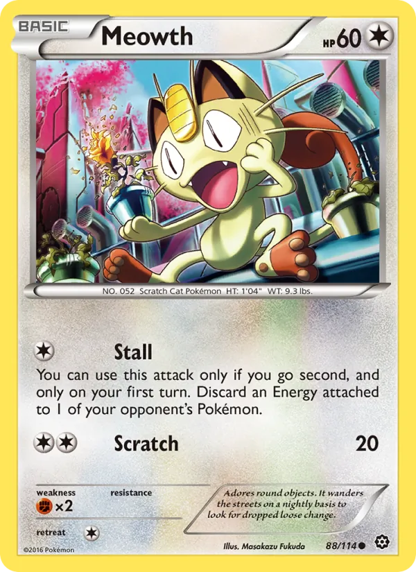 Meowth card from Steam Siege, number 88/114