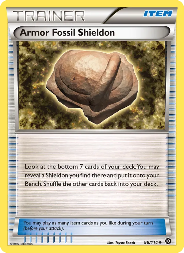 Armor Fossil Shieldon card from Steam Siege, number 98/114