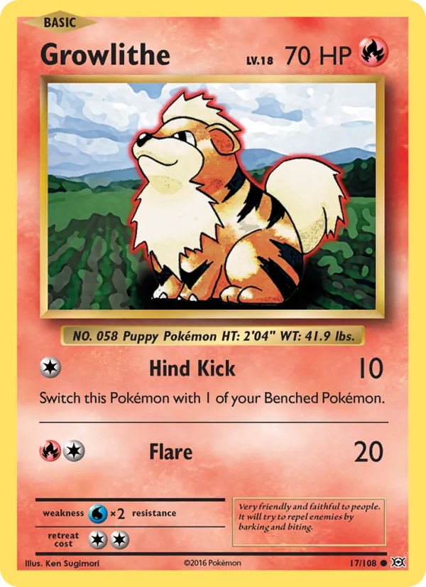 Growlithe card from Evolutions, number 17/108
