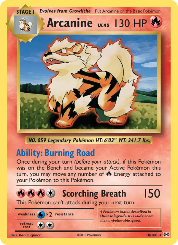 Arcanine card from Evolutions, number 18/108