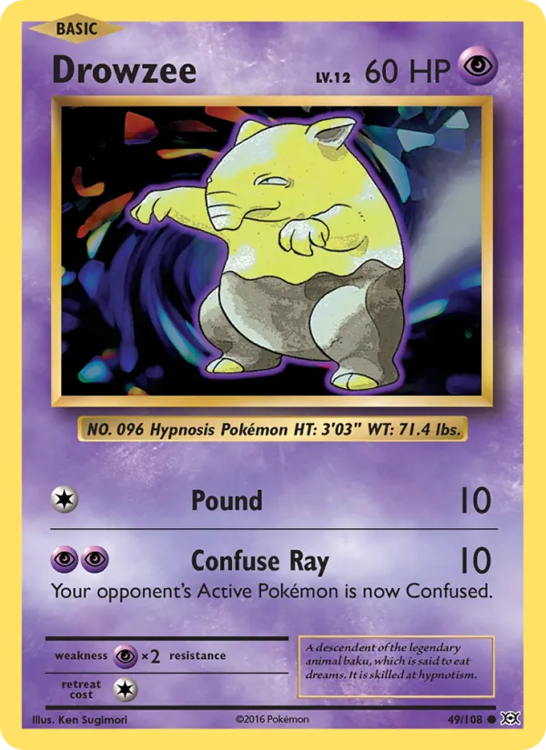 Drowzee card from Evolutions, number 49/108