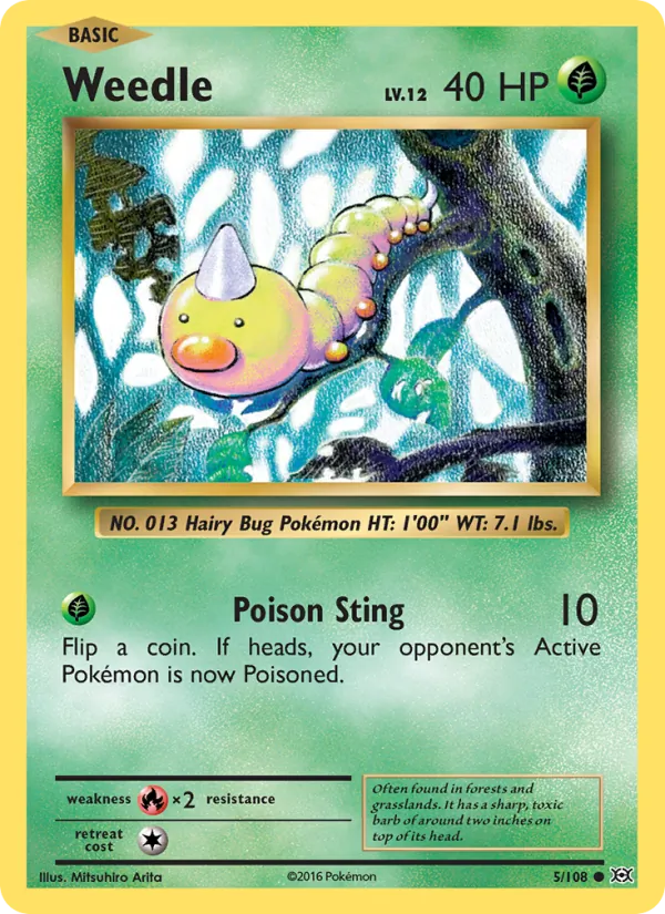 Weedle card from Evolutions, number 5/108