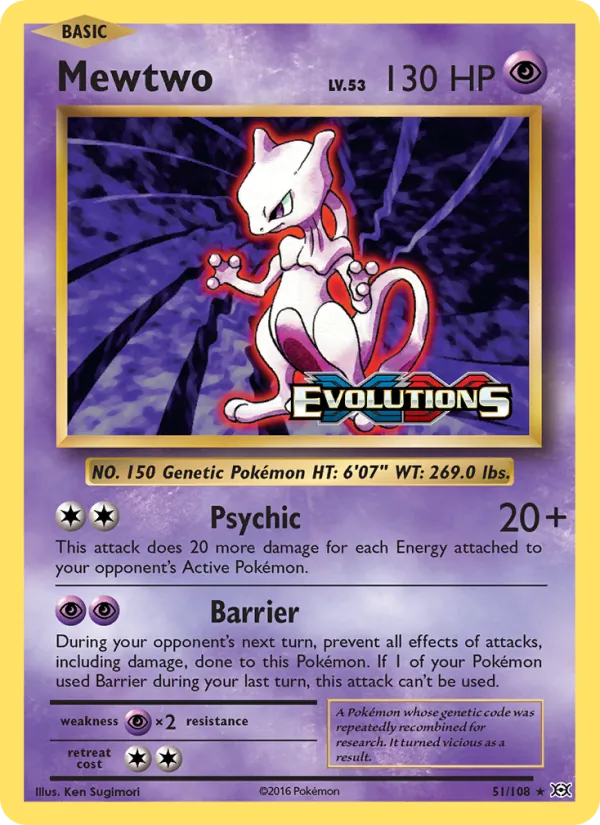 Mewtwo card from Evolutions, number 51/108