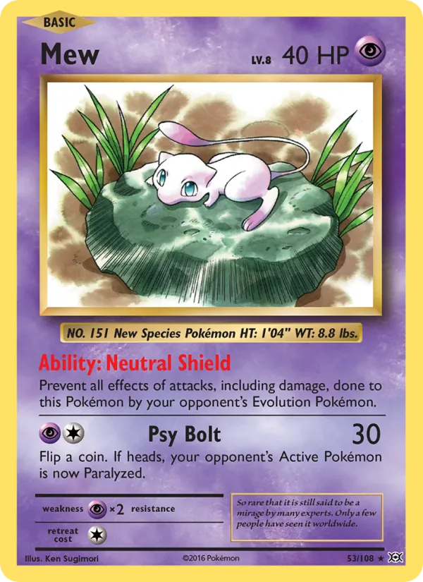 Mew card from Evolutions, number 53/108