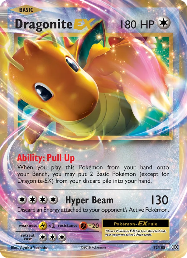 Dragonite EX card from Evolutions, number 72/108