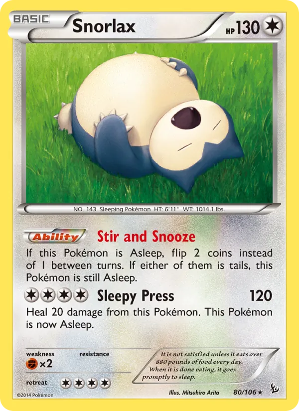 Kartu Snorlax dari Flashfire, nomor 80/106