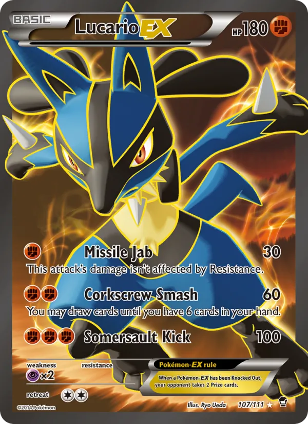 Kaart Lucario EX uit Furious Fists, nummer 107/111