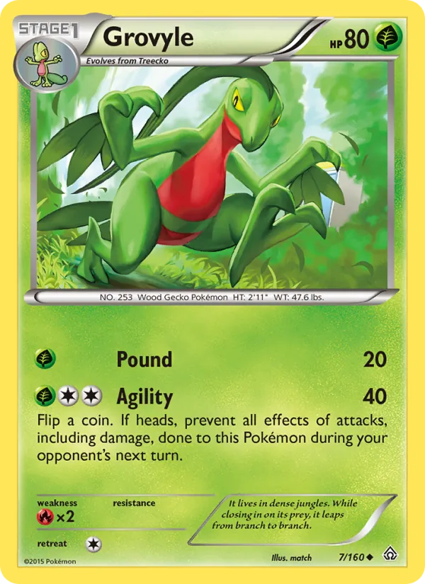 Kartu Grovyle dari Primal Clash, nomor 7/160