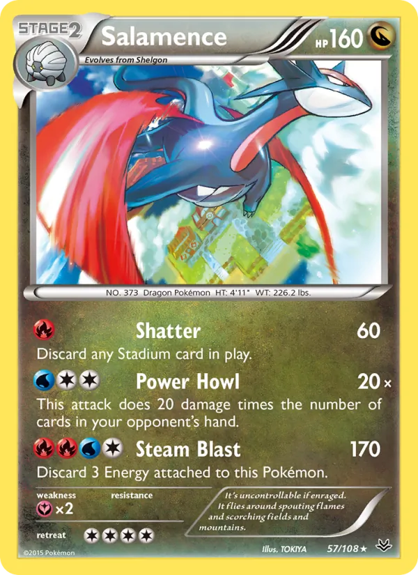 Kaart Salamence uit Roaring Skies, nummer 57/108