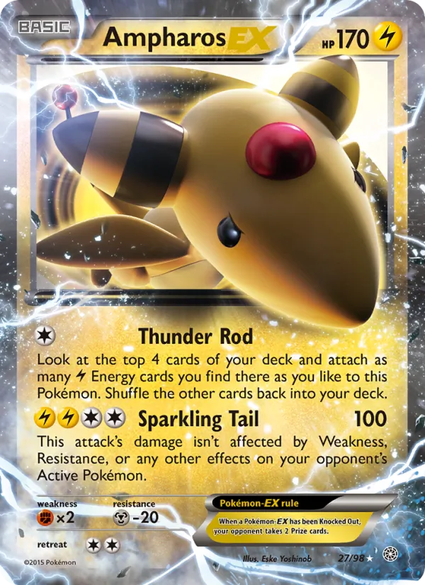Kartu Ampharos EX dari Ancient Origins, nomor 27/98
