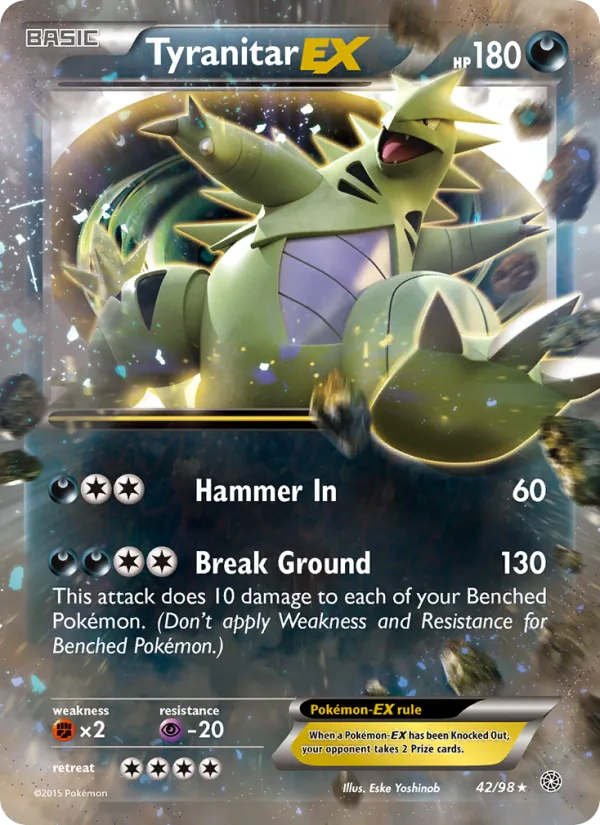 Kartu Tyranitar EX dari Ancient Origins, nomor 42/98