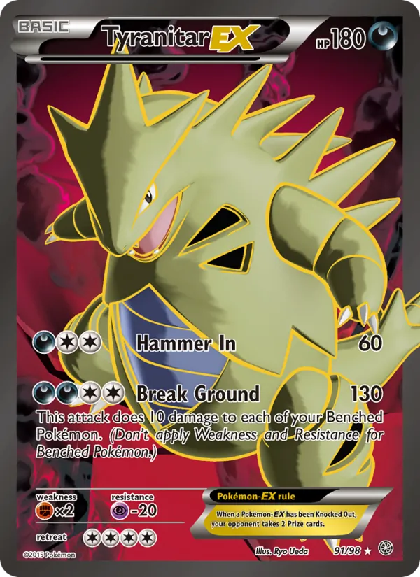 Kaart Tyranitar EX uit Ancient Origins, nummer 91/98