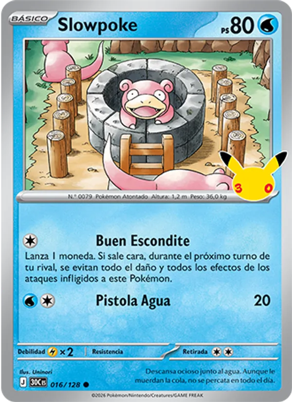 Carta Slowpoke de la expansión Celebración 30.º Aniversario, número 016/128