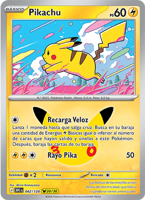 Carta Pikachu de la expansión Celebración 30.º Aniversario, número 042/128