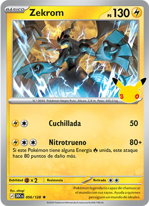 Carta Zekrom de la expansión Celebración 30.º Aniversario, número 056/128
