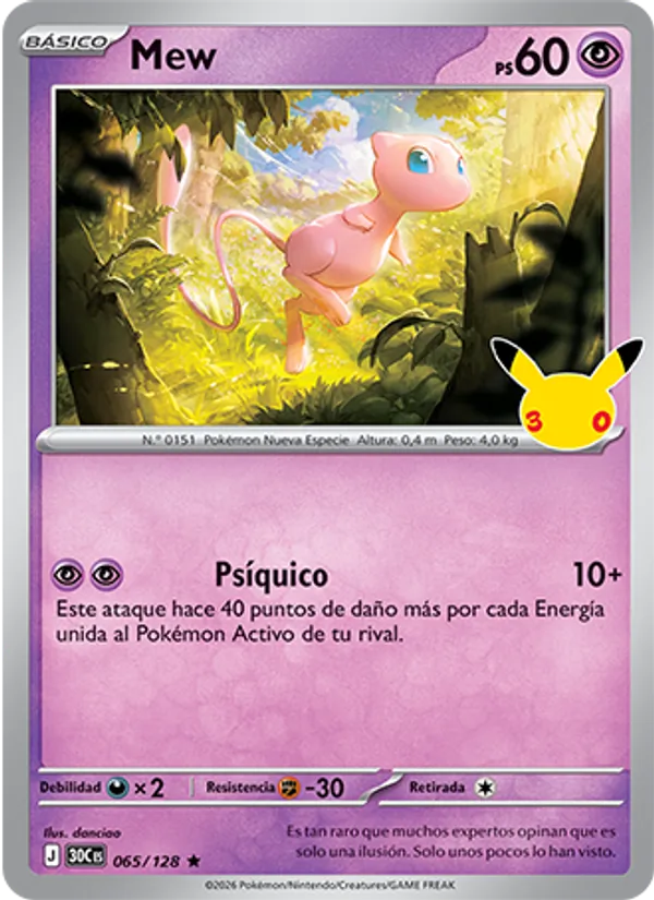 Carta Mew de la expansión Celebración 30.º Aniversario, número 065/128