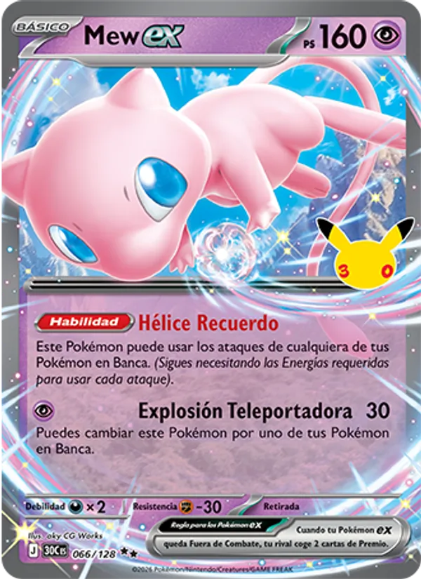 Carta Mew ex de la expansión Celebración 30.º Aniversario, número 066/128