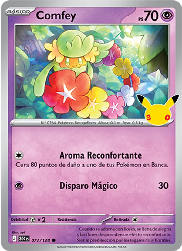 Carta Comfey de la expansión Celebración 30.º Aniversario, número 077/128