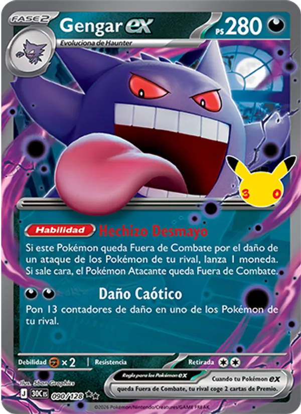 Carta Gengar ex de la expansión Celebración 30.º Aniversario, número 090/128