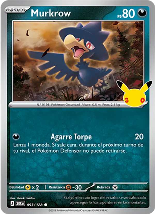 Carta Murkrow de la expansión Celebración 30.º Aniversario, número 093/128