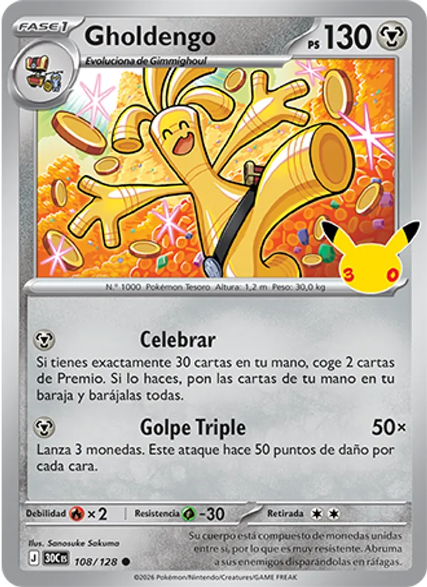 Carta Gholdengo de la expansión Celebración 30.º Aniversario, número 108/128