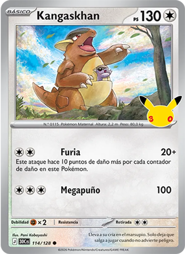 Carta Kangaskhan de la expansión Celebración 30.º Aniversario, número 114/128