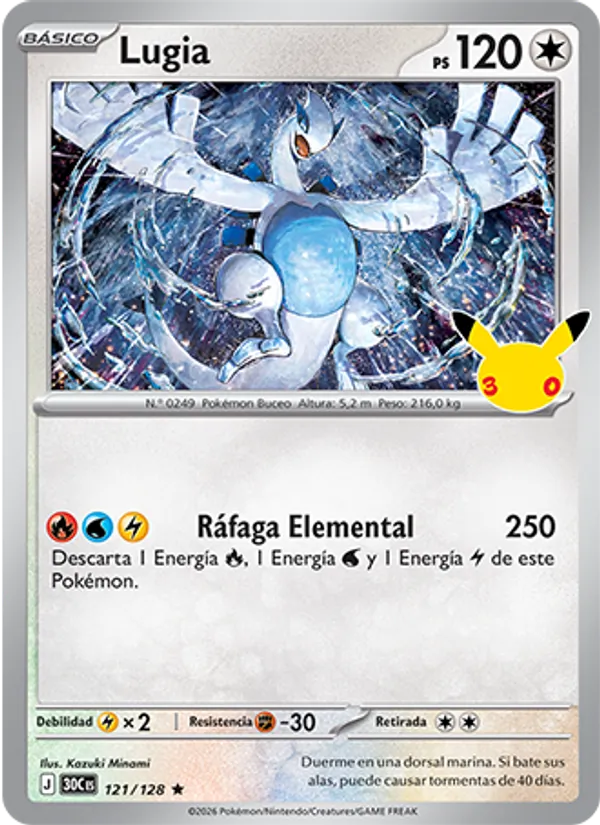 Carta Lugia de la expansión Celebración 30.º Aniversario, número 121/128