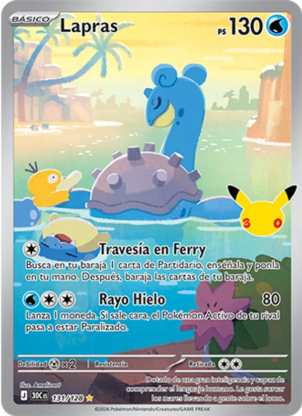 Carta Lapras de la expansión Celebración 30.º Aniversario, número 131/128