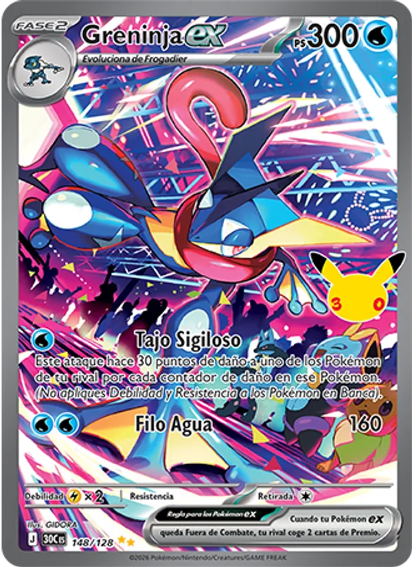 Carta Greninja ex de la expansión Celebración 30.º Aniversario, número 148/128