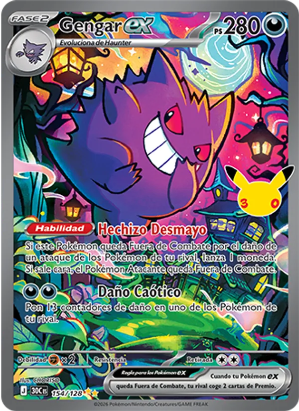 Carta Gengar ex de la expansión Celebración 30.º Aniversario, número 154/128