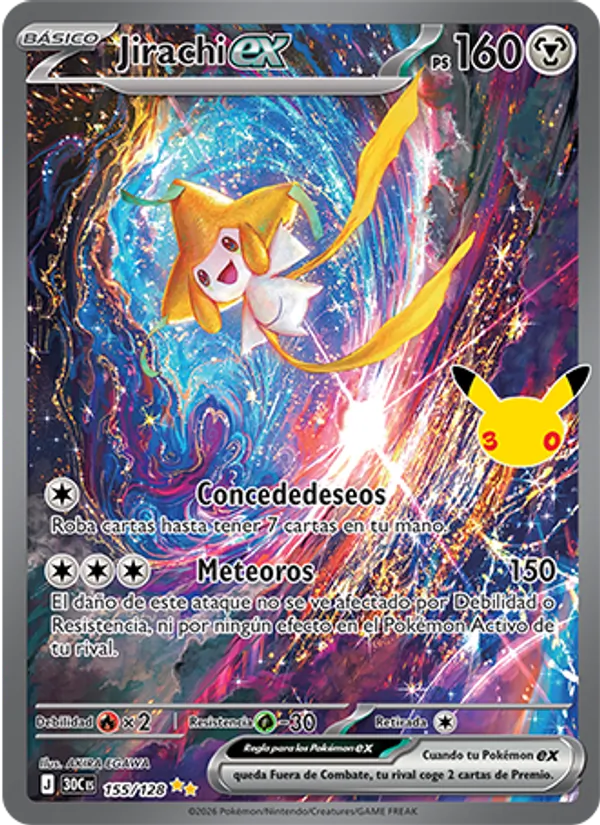 Carta Jirachi ex de la expansión Celebración 30.º Aniversario, número 155/128