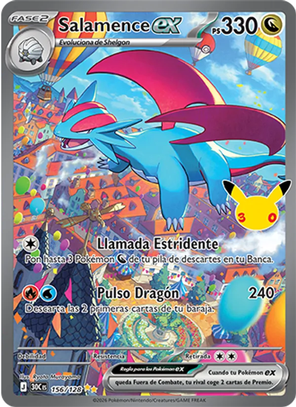 Carta Salamence ex de la expansión Celebración 30.º Aniversario, número 156/128