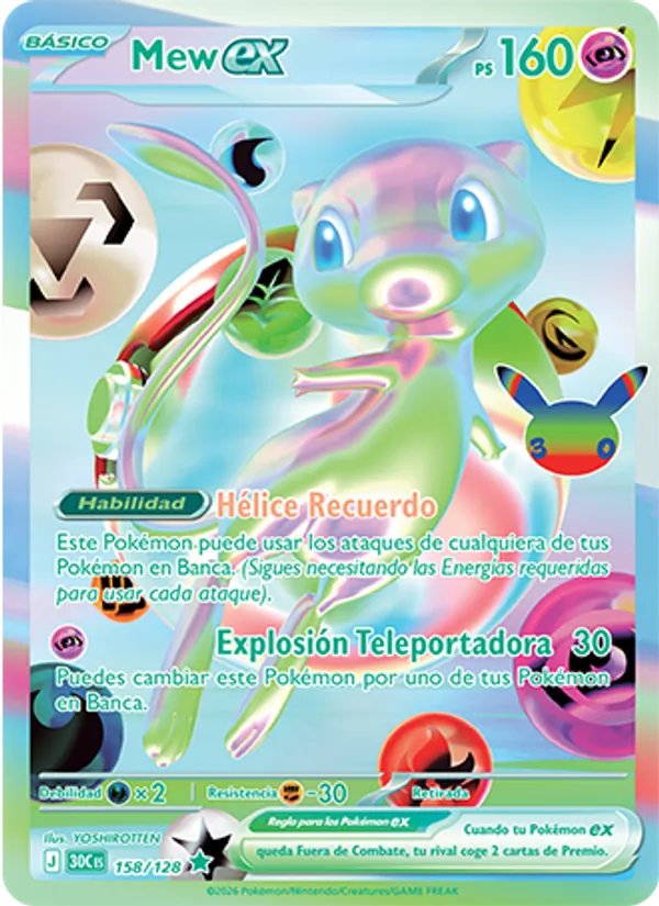 Carta Mew ex de la expansión Celebración 30.º Aniversario, número 158/128