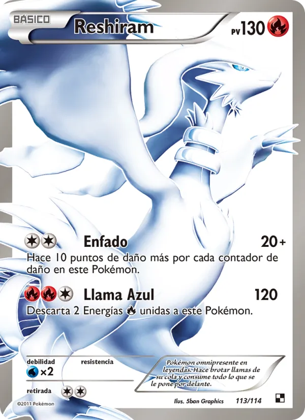 Carta Reshiram de la expansión Negro y Blanco, número 113/114