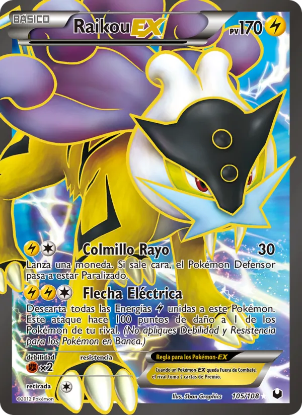 Carta Raikou-EX de la expansión Oscuros Exploradores, número 105/108