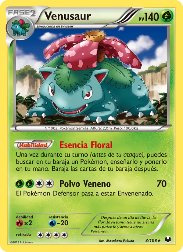 Carta Venusaur de la expansión Oscuros Exploradores, número 3/108